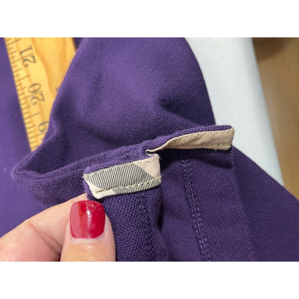 Burberry Brit Short Sleeve Polo Shirt Women L Purple Logo Classic Preppy Lux - Picture 7 of 13